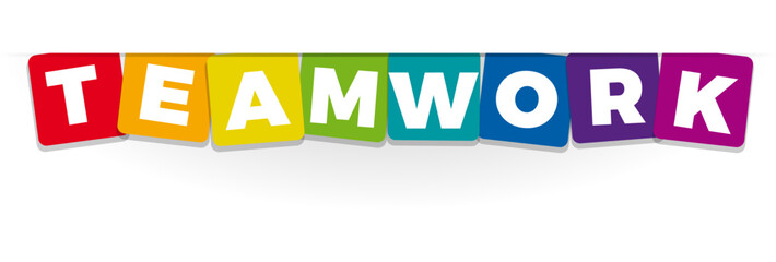 The word Teamwork. Vector banner with the text colored rainbow.