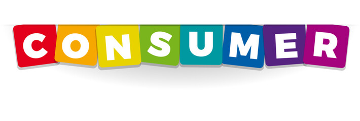 The word Consumer. Vector banner with the text colored rainbow.