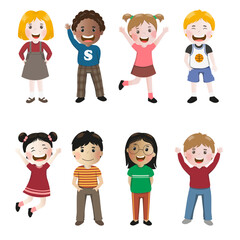 set of happy children from all over the world cartoon illustration vector