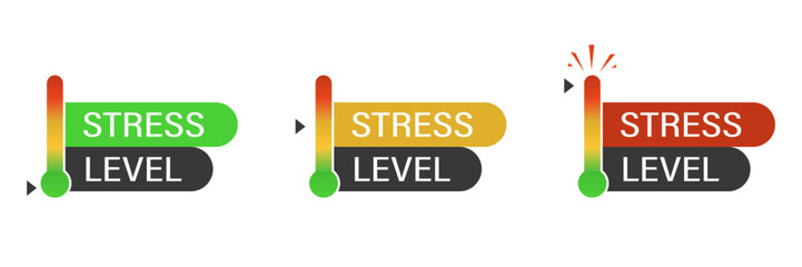 Determining the level of stress in a person. Set of modern icons with different levels of stress for test, advertisement or app