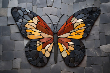 Image of butterfly made with various stones gathered together. Insect. Animals. Illustration, Generative AI.