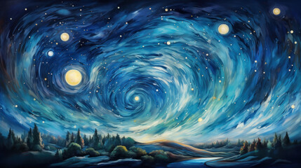 landscape in the forest with moon, Generative AI