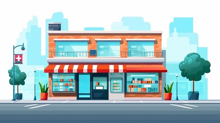 Pharmacy storefront facade with plants illustration AI Generated