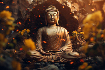 A Buddha statue emits a big power