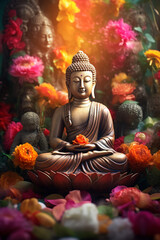A Buddha statue emits a big power