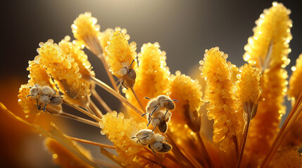 Pollen Catkins and Illuminated Yellow Flower Pollen: A Natural Beauty