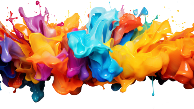 Splash of Paint, Splash of Colors, Multiple Colors Mixed in a Paint Splash. Transparent Wide Background, 16:9 aspect ratio png