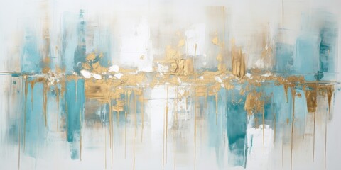 Gold and turquoise texture abstract on white background, painting made of gold leaf on a white background, Very beautiful light blue paint with addition of gold powder, Natural Luxury,  generative ai
