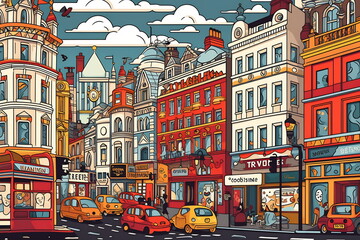 Illustration of a city landscape with buildings. Illustration for your design