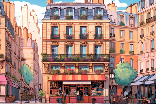 Paris urban landscape. Pattern with houses. Illustration
