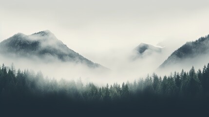 Fototapeta coniferous forest in misty fog ,minimalism style background with copy space, Generative Ai obraz