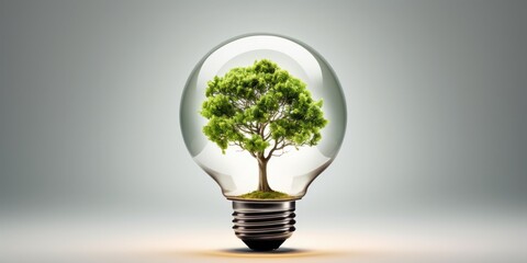Light bulb with growing tree. Ecological friendly and sustainable environment, Saving energy and eco concept, Technology, Environment, Ecology concept, generative ai