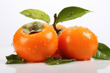 sliced Persimmon fruit on white background. (ai generated)