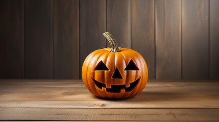 Scary pumpkin on light background with copy space