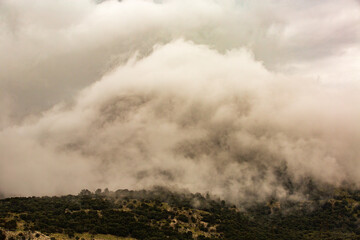 Nebelwolken im Tramuntana-Gebirge, Mallorca,