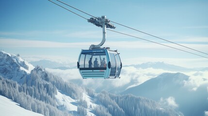 People who like to ski are riding on a special lift that takes them up the mountain. - Powered by Adobe