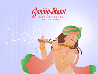 Indian festival celebration minimalistic vector illustration of Lord krishna playing flute. Happy Krishna Janmashtami.