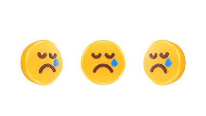3D Render crying tired face Icon For Web Mobile App Social Media Promotion