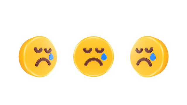 3D Render crying tired face Icon For Web Mobile App Social Media Promotion