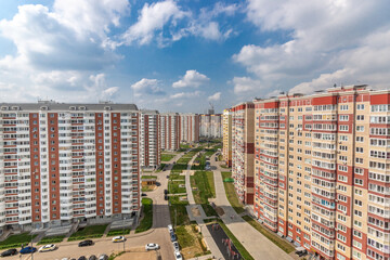 Beautiful panorama of the new Butovo district with multi-storey residential buildings against the...
