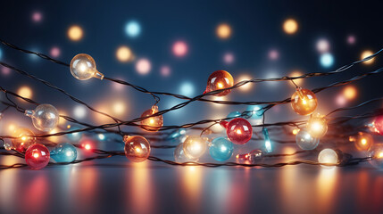Horizontal border of string fairy light garlands, Festive decoration. Generative Ai