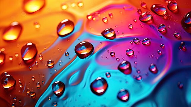 Photo of water droplets with a colorful background, generated by AI