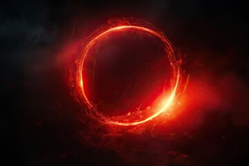 red bright fire circle ring in long exposure while on movement isolated on black background