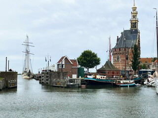 Hoorn, Netherlands. august, 22, 2023. The old port with the locks of Hoorn.