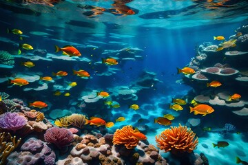 Naklejka na ściany i meble coral reef and fish generated by AI technology