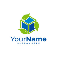 Leaf Hexagon logo design Template. Creative Cube logo vector.