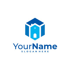 House Hexagon logo design Template. Creative Cube logo vector.