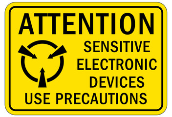 Electrostatic warning sign and label sensitive electronic device, use precaution