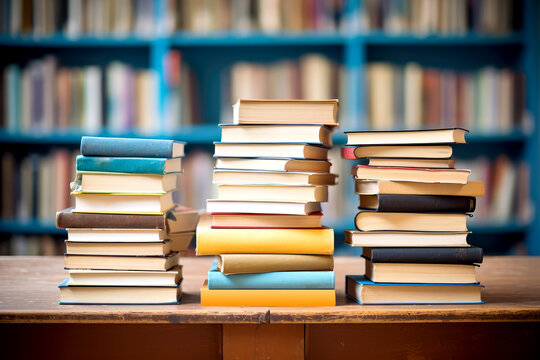 Pile Of Books In A Library. Back To School Concept. Ai Generated
