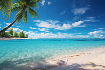 Fototapeta na wymiar paradise landscape tropical beach blue sea, sand, palm trees