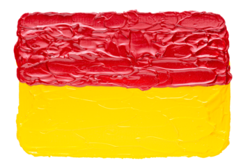 Cutout shiny yellow and red acrylic painting. Brush stroke texture design element.
