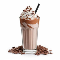 Chocolate milkshake on a white background. Ice drink chocolate flavor.