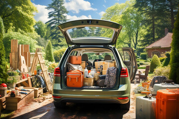 Obraz premium Car with things for travel. 