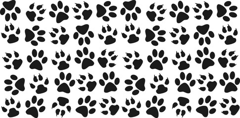 paw print seamless pattern wallpaper isolated on white background. paw of cat icons. footprints of dog pattern icons repeat design. - obrazy, fototapety, plakaty