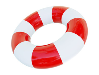 3d rescue life buoy icon on isolated background. Rubber ring or inflatable buoy red and white colors. Stock vector illustration.
