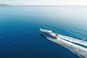 Naklejka premium aerial view of beautiful yacht in blue sea, AI Generated