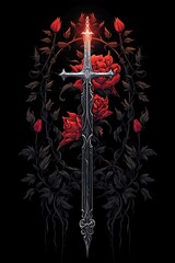 High fantasy illustration of a sword with vines and flowers. Great for fantasy, dark fantasy book covers, invites, posters, t-shirts and more. 