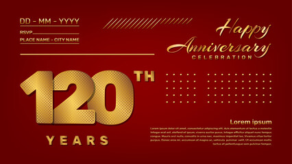 Vector template with golden pattern number style isolated on red background, modern and luxury template design for 120th anniversary celebration event