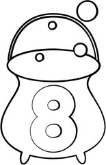 Halloween cauldron with a number  8  for decoration.