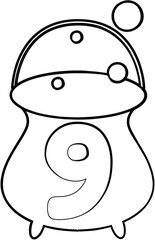 Halloween cauldron with a number  9  for decoration