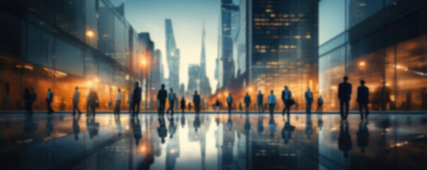 Blurred business people on the background of city streets and skyscrapers, generative ai - obrazy, fototapety, plakaty