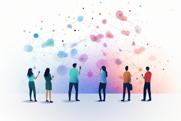 Graphic illustration of a group of people networking in a social gathering