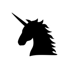 Unicorn head silhouette. Hand drawn Vector illustration. Magic animal profile.