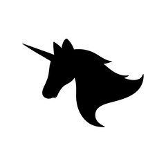 Unicorn head silhouette. Hand drawn Vector illustration. Magic animal profile.