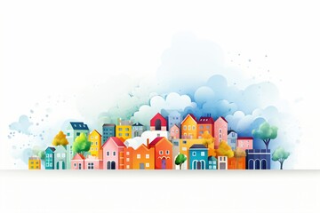 Fototapeta premium Graphic illustration of a colorful city or village