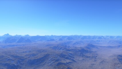 Fototapeta premium Mars like red planet, with arid landscape, rocky hills and mountains, for space exploration and science fiction backgrounds. 